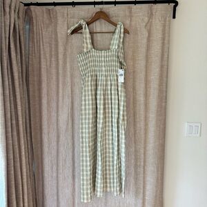 NWT Mango Smocked Green and White Gingham Dress XL